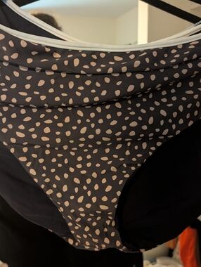 Reversible Women’s Black Bikini Bottom with Beige Spot Print High Waist